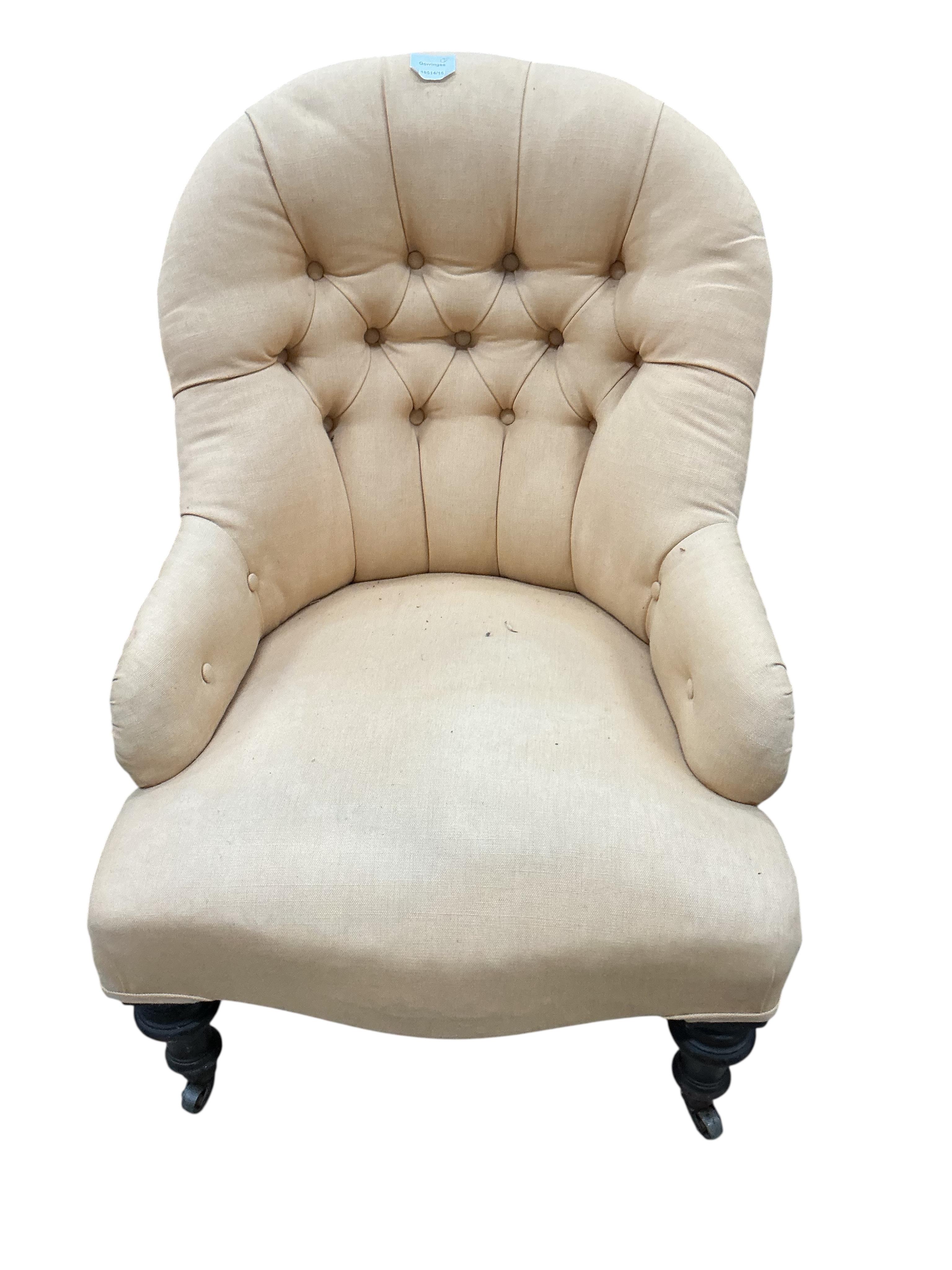 Three Victorian spoon back upholstered nursing chairs